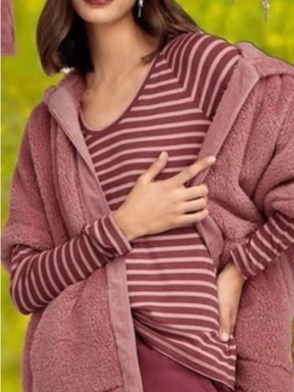 CAbi Mauve and Dusty Rose Striped Long Sleeve Tee